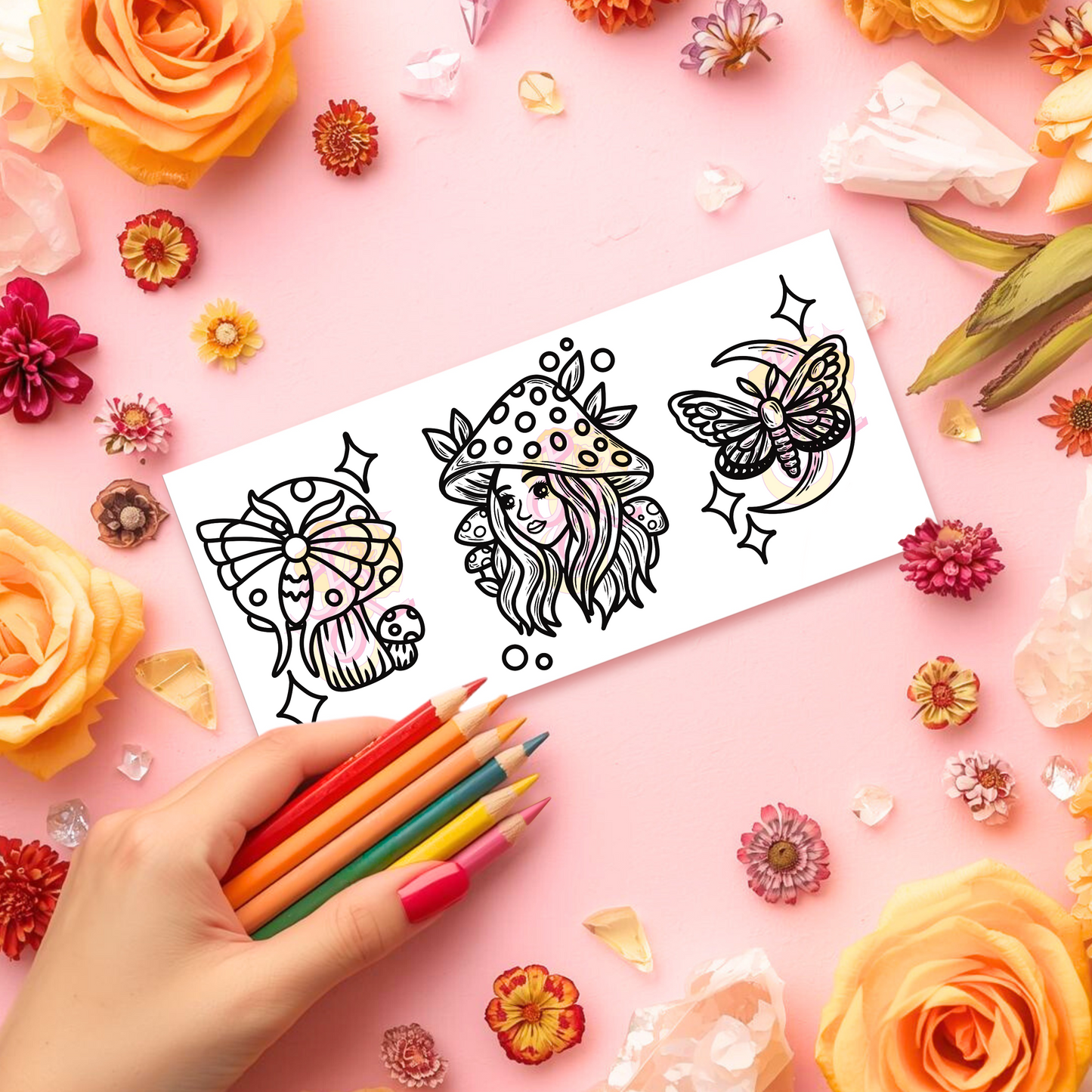 Mushroom Moth | Pre Colour Temporary Tattoo Mini Set