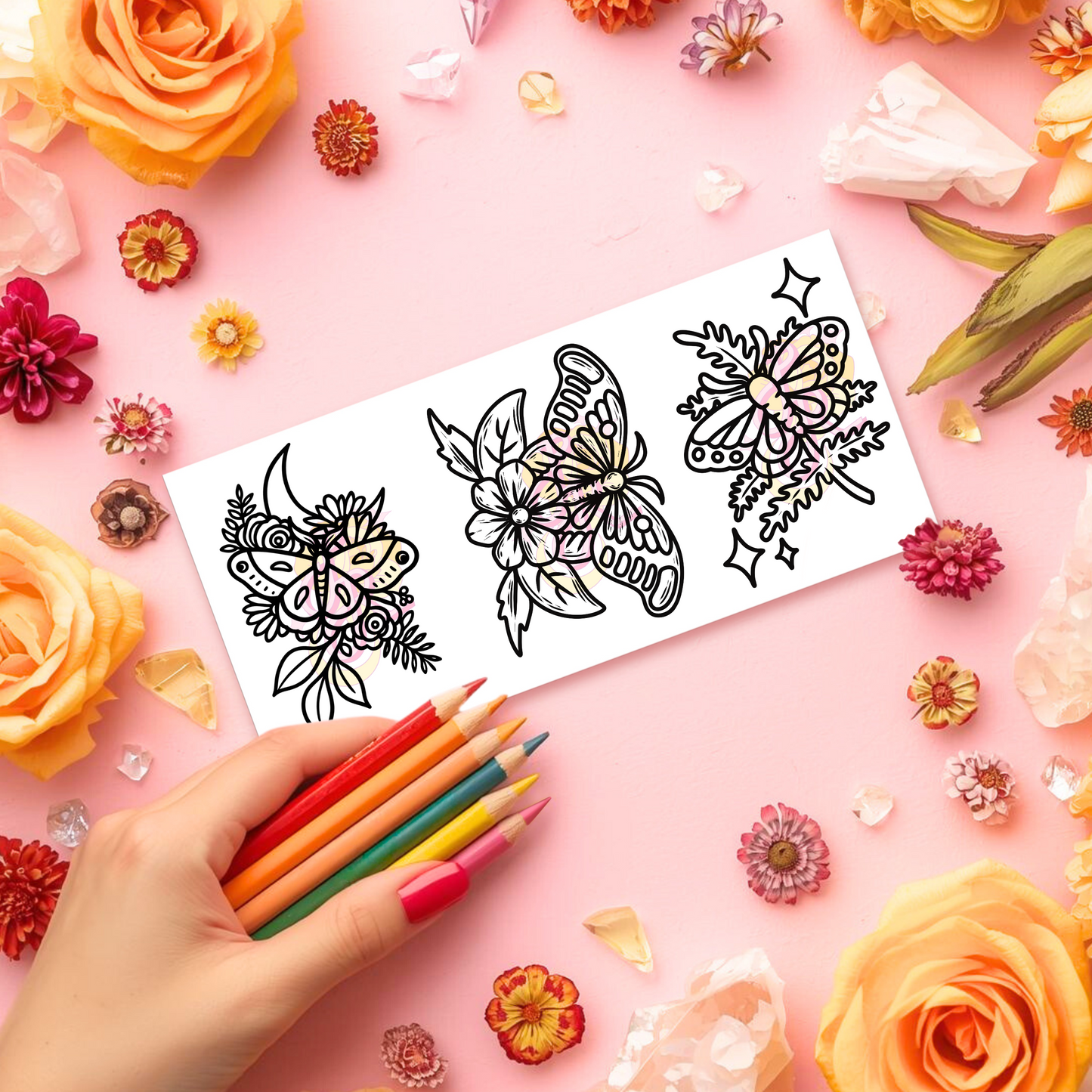 Moth in the Garden | Pre Colour Temporary Tattoo Mini Set