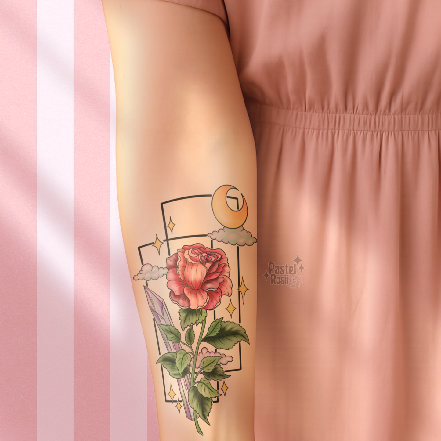 Moon Lit Rose | Temporary Tattoo