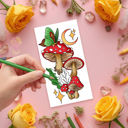 Moonlit Mushrooms | Pre Colour Temporary Tattoo
