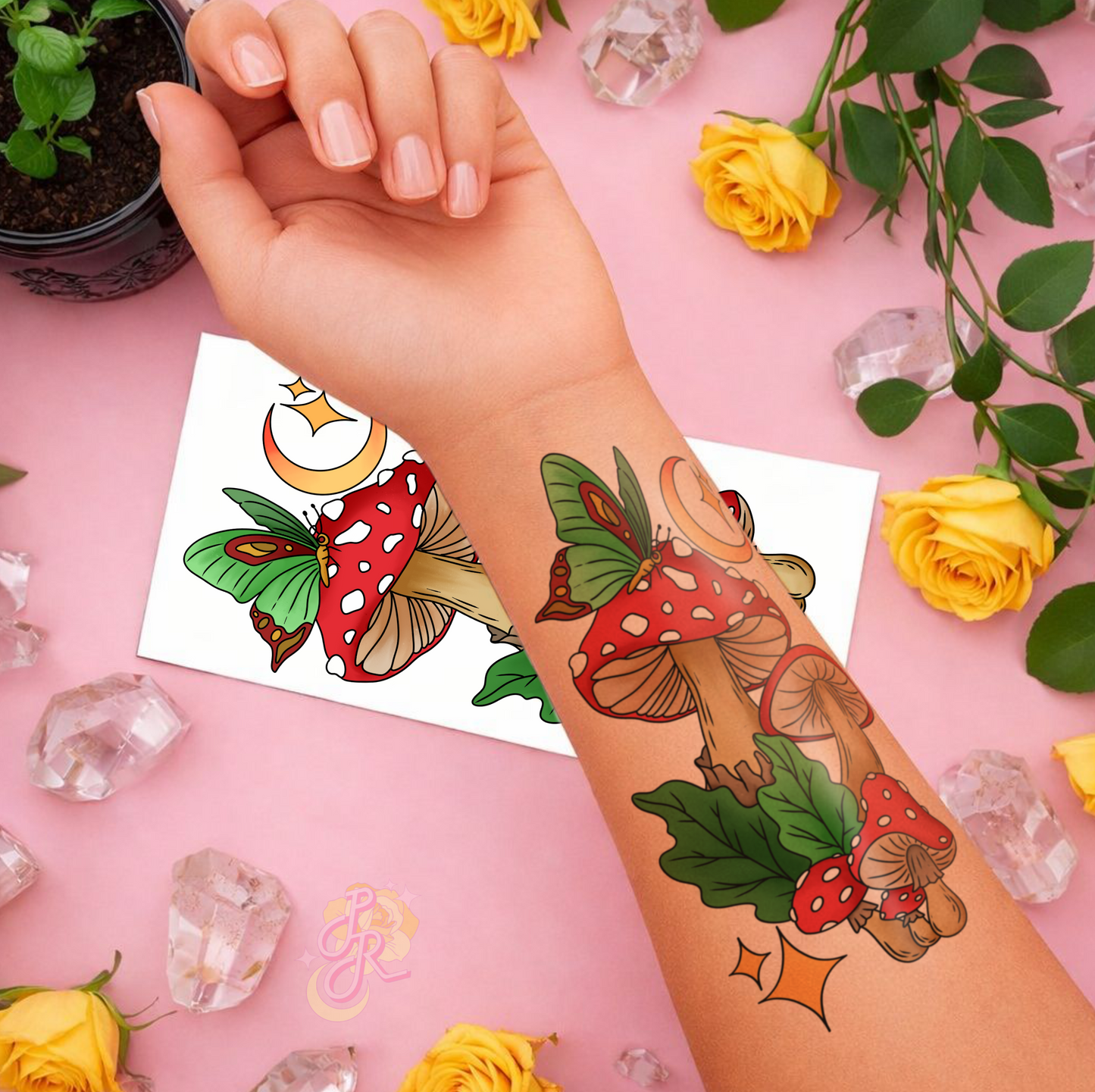 Moonlit Mushrooms | Pre Colour Temporary Tattoo