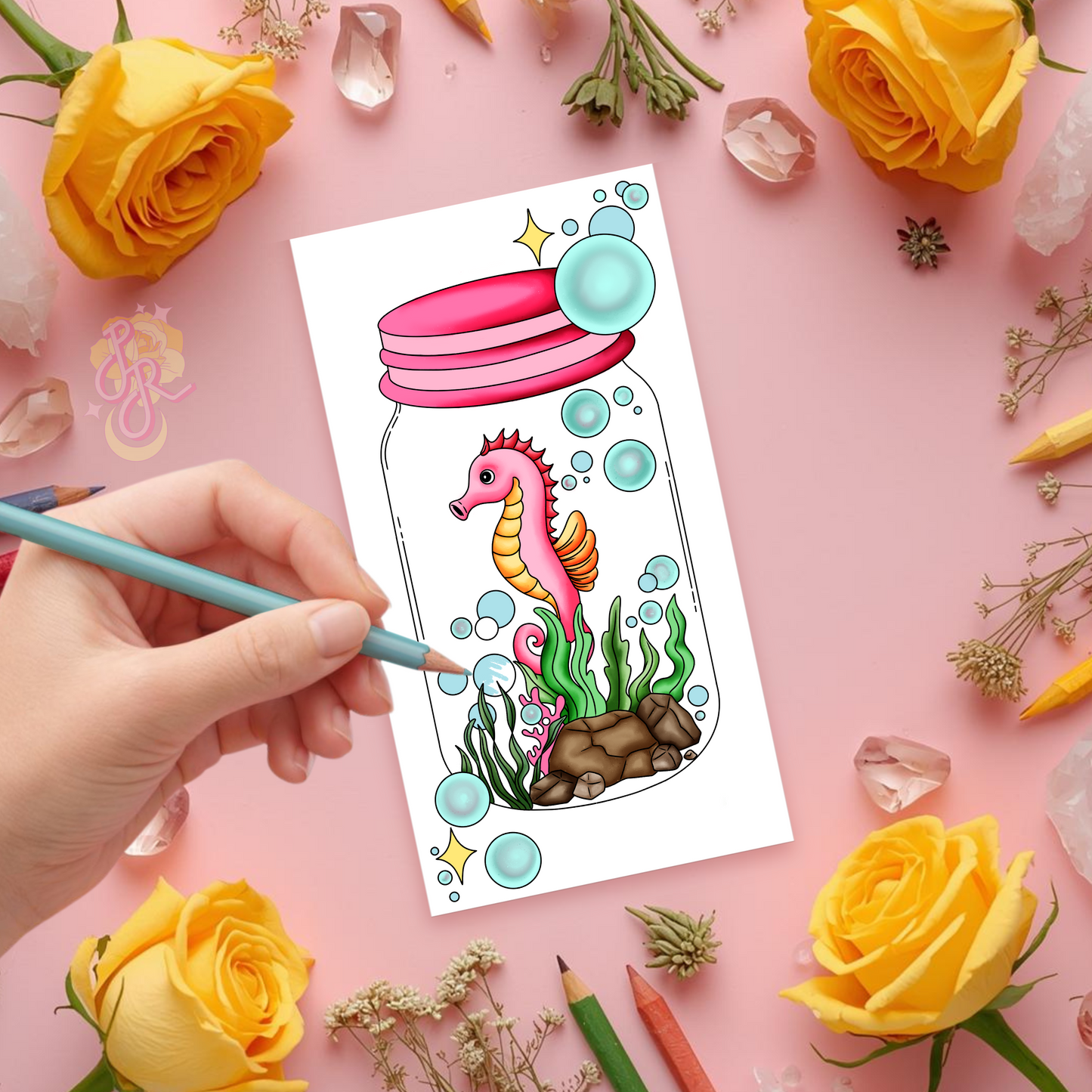 Seahorse Sanctuary | Pre Colour Temporary Tattoo