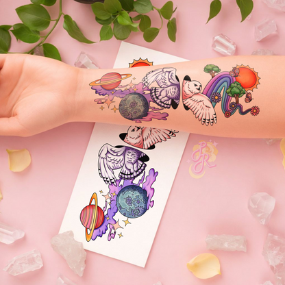 Owl of two Realms | Pre Colour Temporary Tattoo