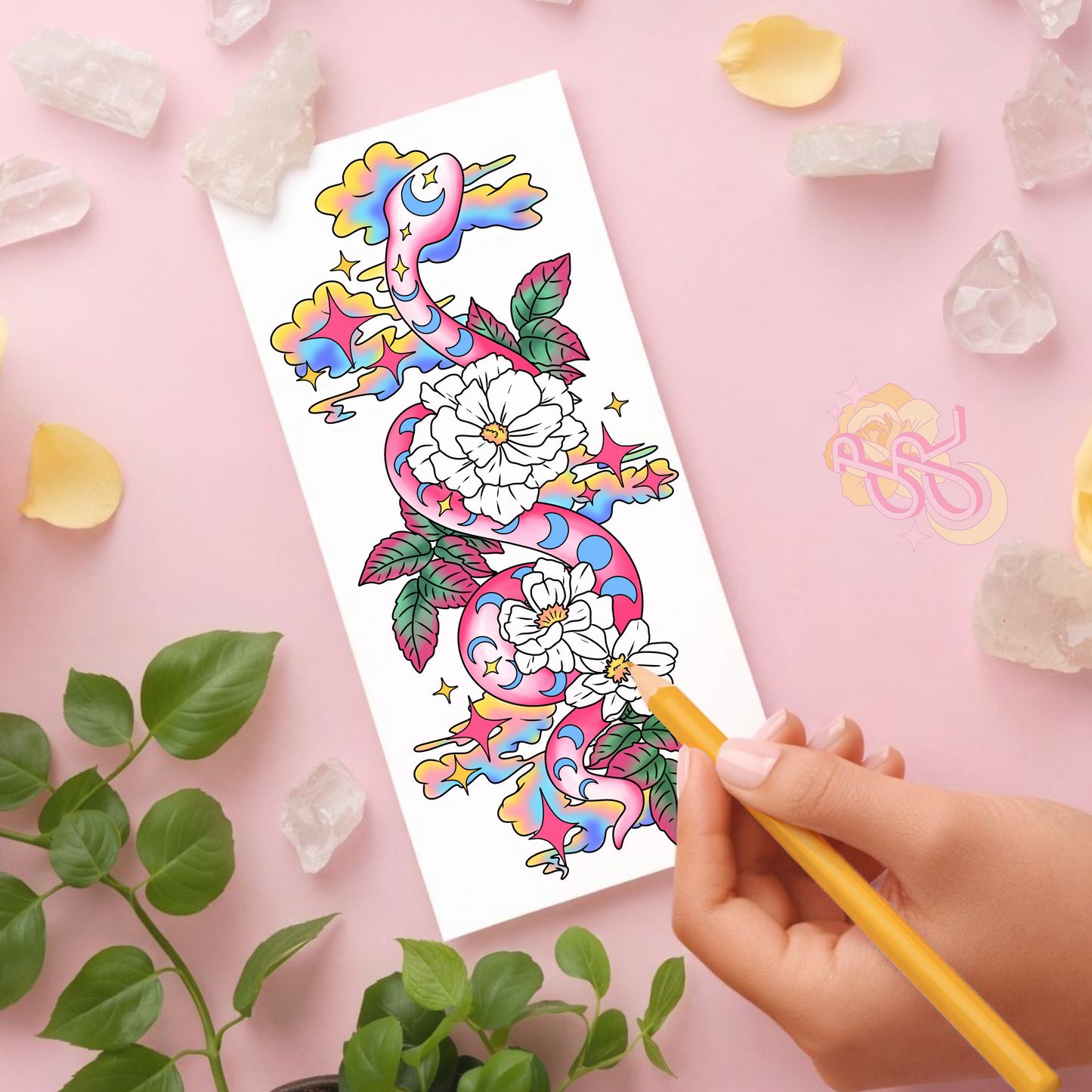 Serpent Blooming | Pre Colour Temporary Tattoo