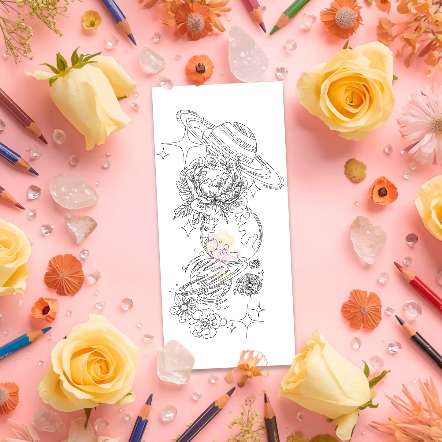Space Flowers | Pre Colour Temporary Tattoo