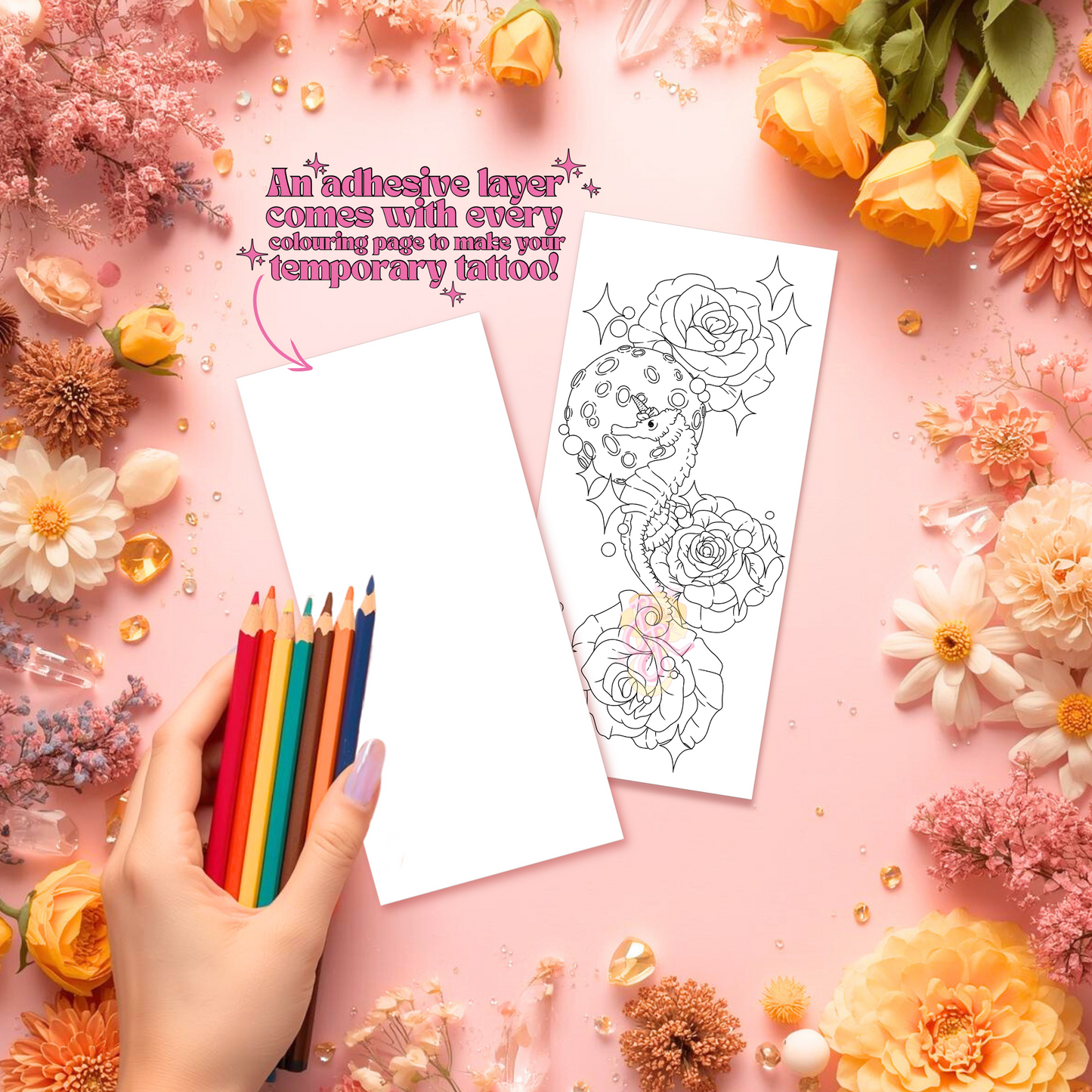 Blooming Seahorse | Pre Colour Temporary Tattoo
