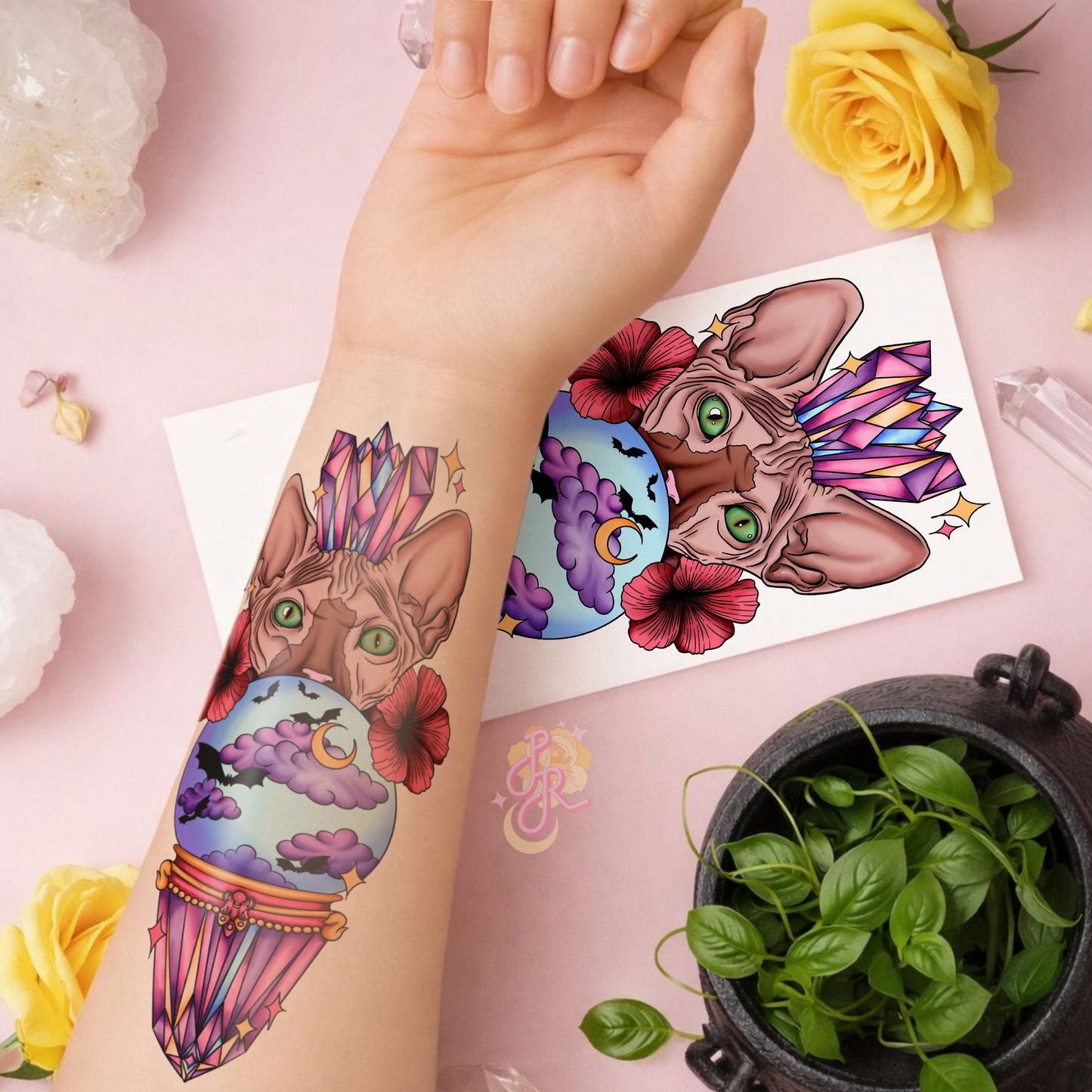 Hexing Sphynx | Pre Colour Temporary Tattoo