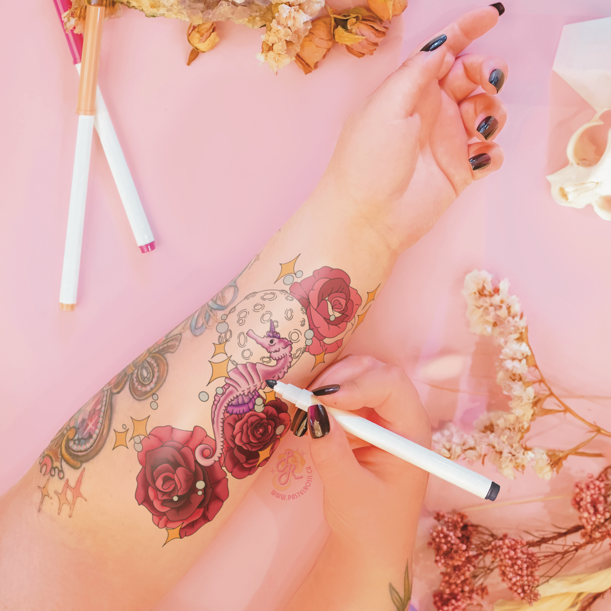Blooming Seahorse | Temporary Tattoo