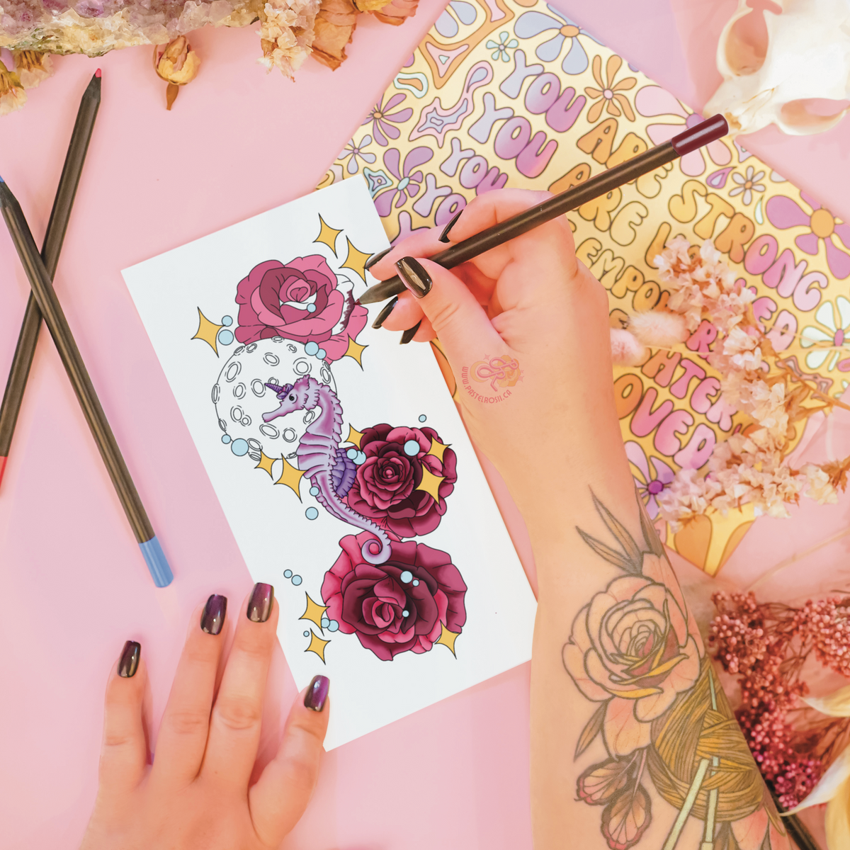 Blooming Seahorse | Temporary Tattoo