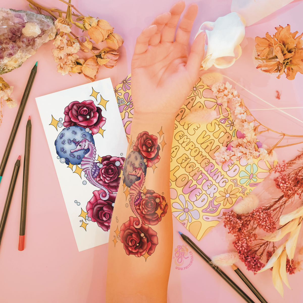Blooming Seahorse | Temporary Tattoo