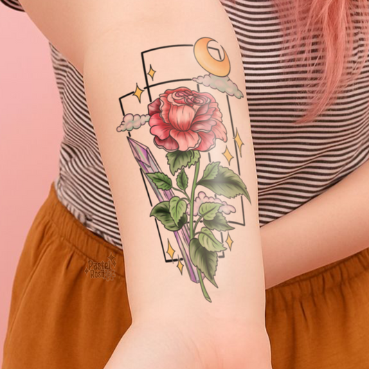 Moon Lit Rose | Temporary Tattoo