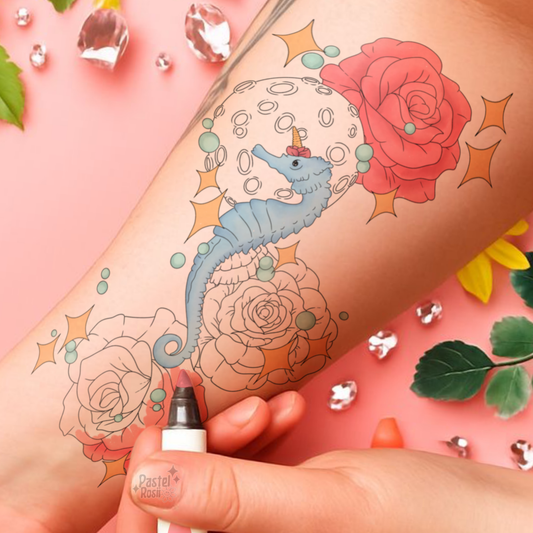 Blooming Seahorse | Temporary Tattoo