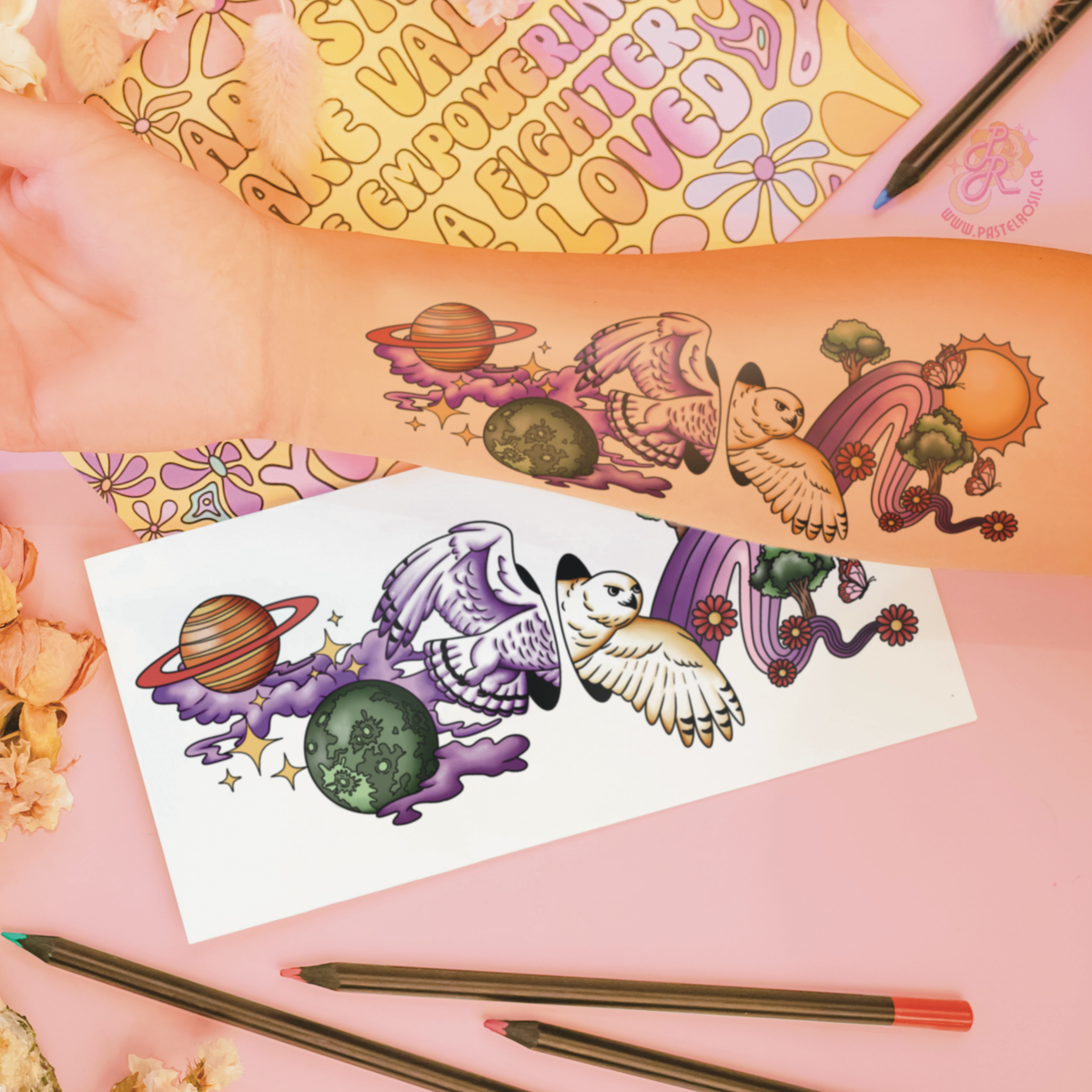 Owl of Two Realms | Temporary Tattoo