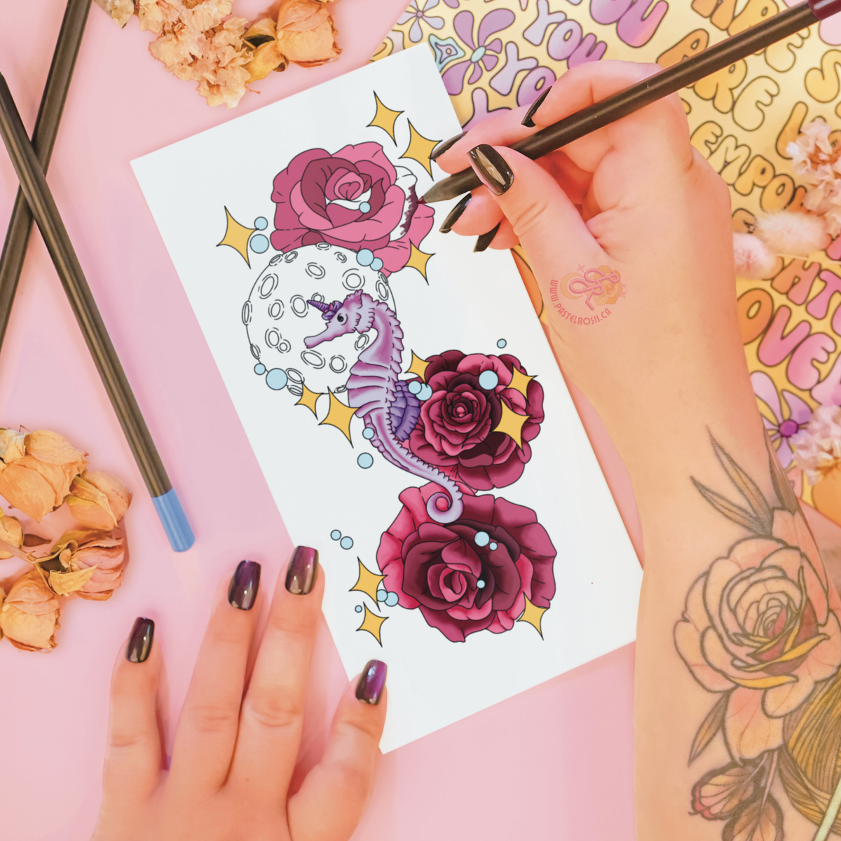 Blooming Seahorse | Temporary Tattoo
